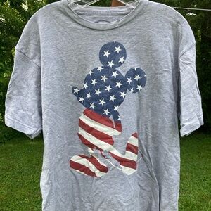 Gray T-Shirt with American Flag Mickey Mouse